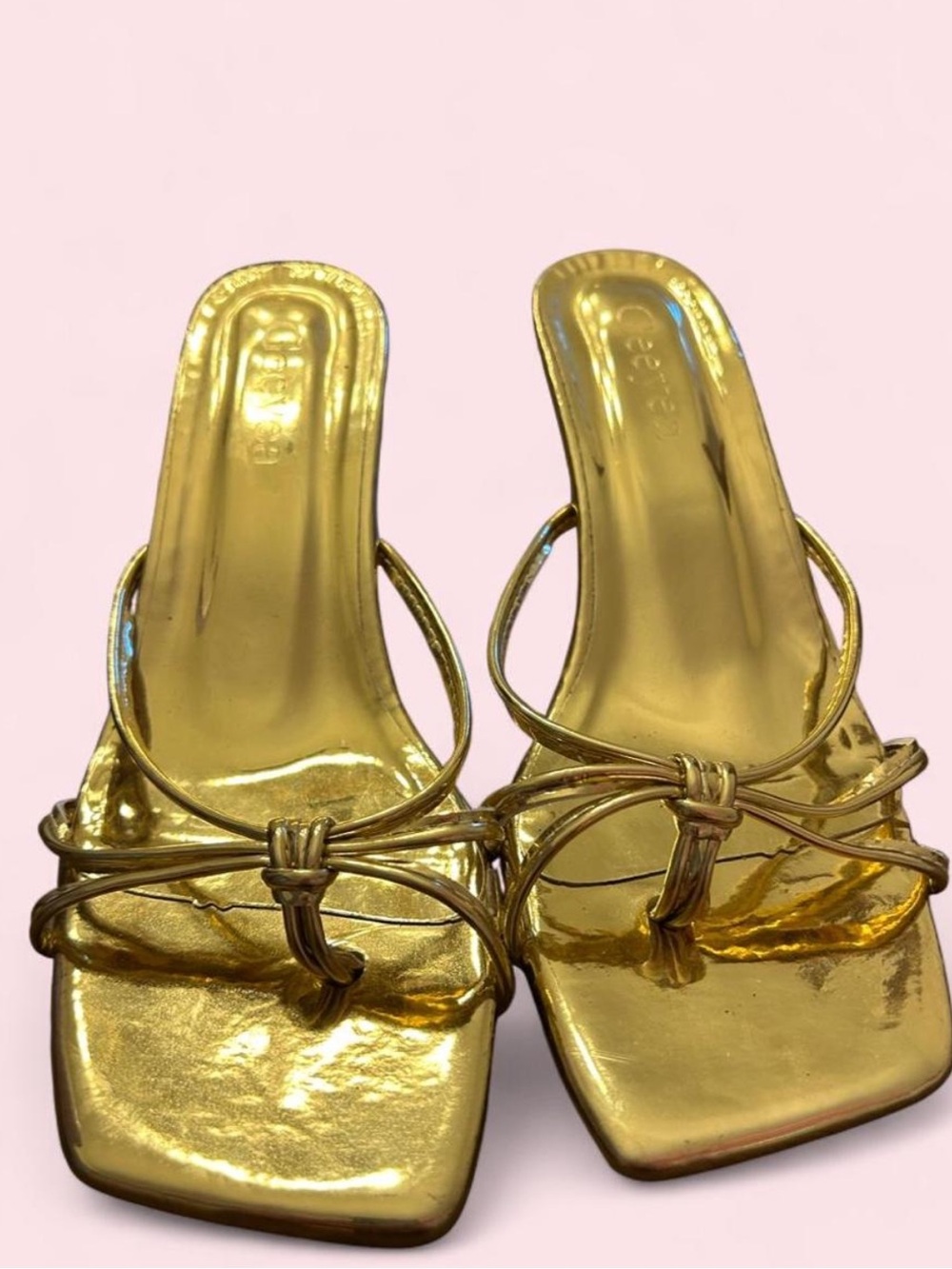 SHEIN Gold Metallic Knot-Detail Slide Mules